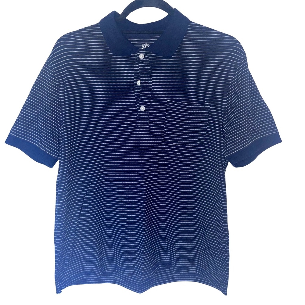 J. Crew Men'sKnit Goods Untucked Stretch Pique Polo Navy Blue/White Stripe Sz M